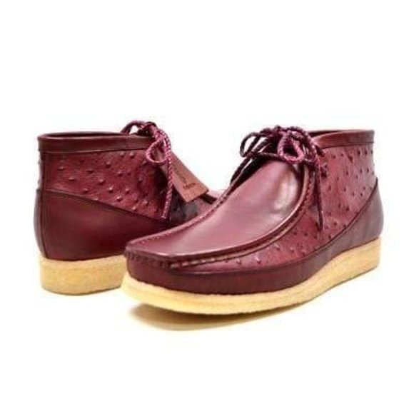 British Walkers Walker 100 Wallabee Style Boots Men's Burgundy Ostrich Leather